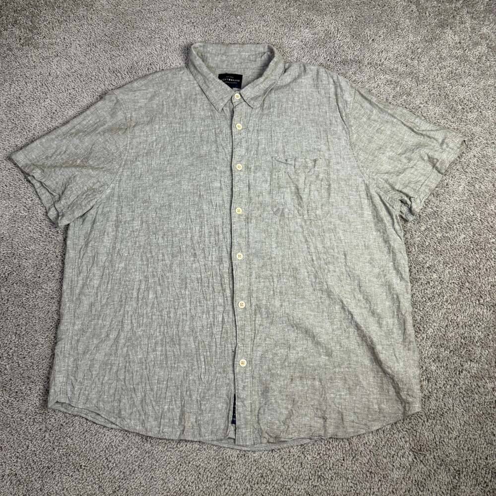 Lucky Brand Shirt Mens XL Gray Linen Rayon Short Sleeve Button Up Relaxed Fit